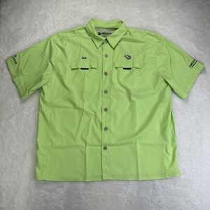 Mojo Fishing Shirt Mens Green Vent Short Sleeve Button Up Size XL Company Logo